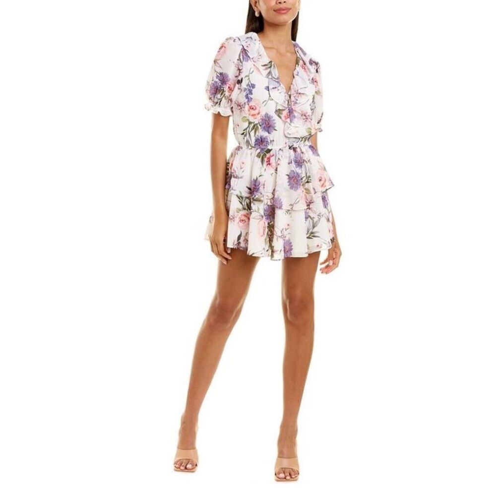 New Yumi Kim Floral Reese Mini Dress Ivory Floral V-Neck Size S